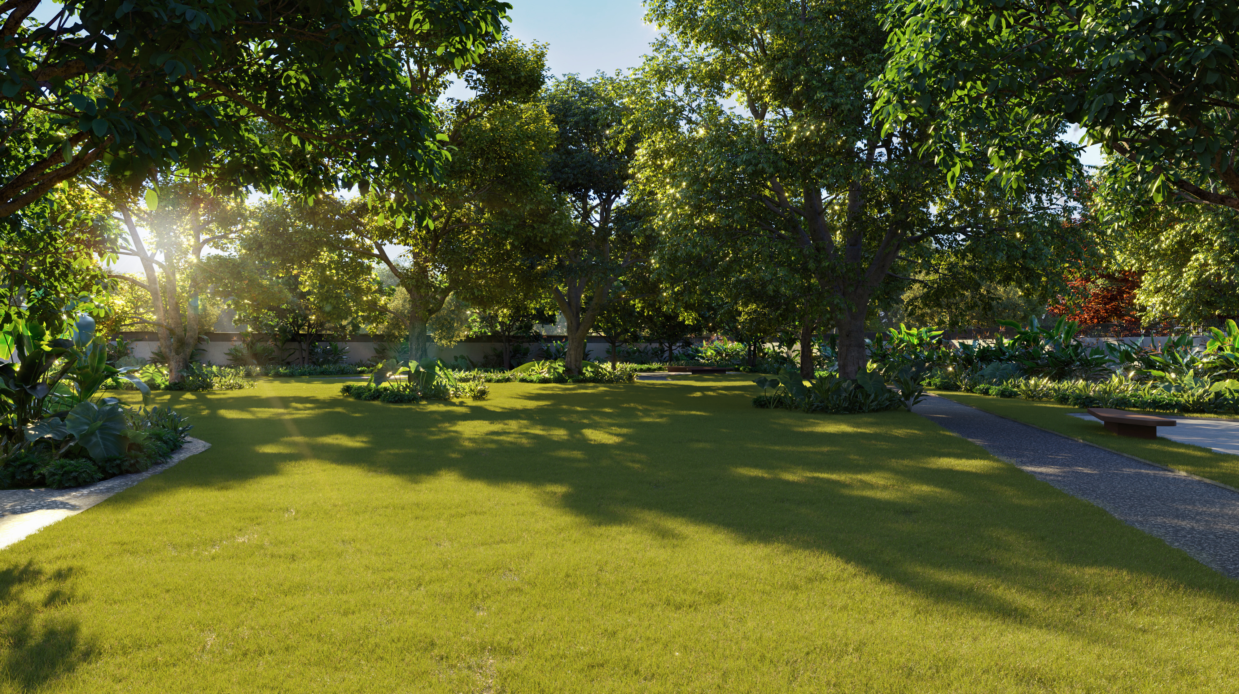 Expansive landscaped garden at Godrej Reserve